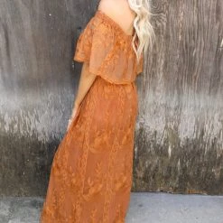 Dress Day Apparel Onna Off Shoulder Lace Espresso Maxi