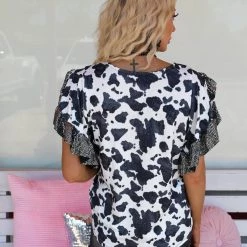 Blue Buttercup Cessie Cow Print Top