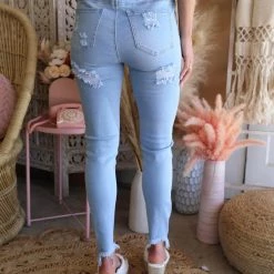 American Bazi Light Blue High Waist Distressed Denim Jogger Pants