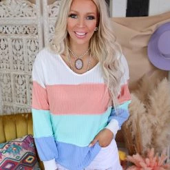 Haptics Ivory, Peach + Mint Color Block Oversize Top