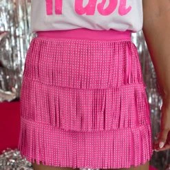 Main Strip New Fuchsia Studded Fringe Skirt