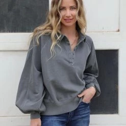 Peach Love Charcoal Washed French Terry Pullover Apparel