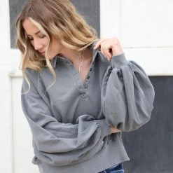 Peach Love Charcoal Washed French Terry Pullover Apparel