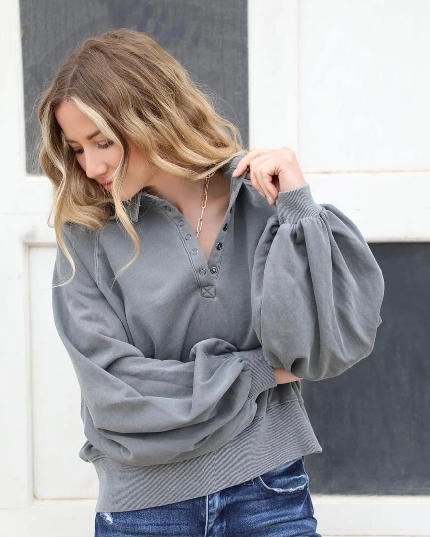 Peach Love Charcoal Washed French Terry Pullover Apparel