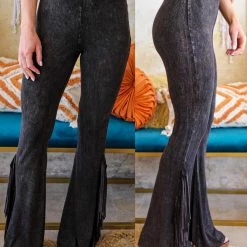 Blue Buttercup Black Mineral Wash Fringe Pants Apparel