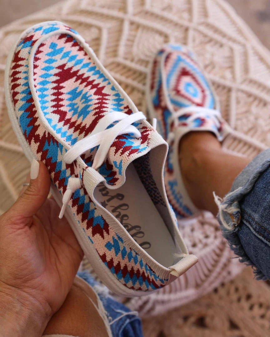 Gypsy Jazz Trinity Turquoise + Burgundy Aztec Knit Slip On Shoes Footwear