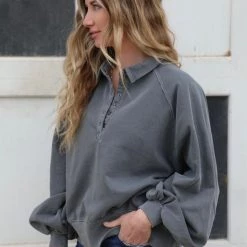 Peach Love Charcoal Washed French Terry Pullover Apparel