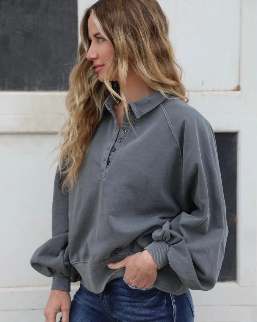 Peach Love Charcoal Washed French Terry Pullover Apparel