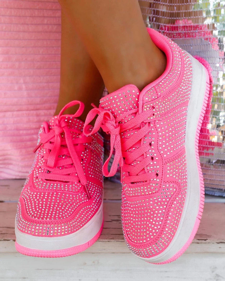 Berness Hadley Hot Pink Rhinestone Tennis Shoes